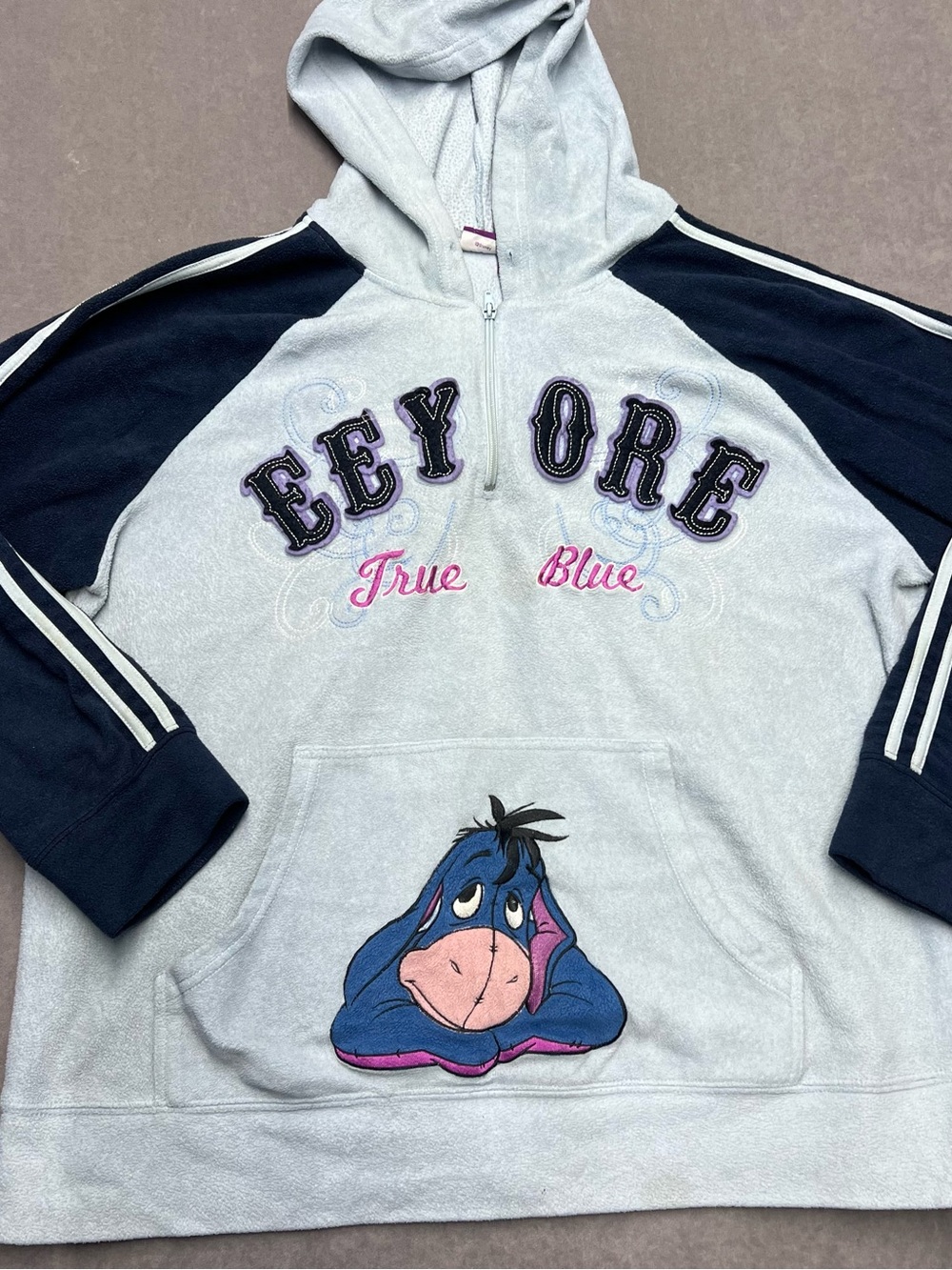 Disney Eeyore Hoodie - Light Gray & Navy with Pink Accents